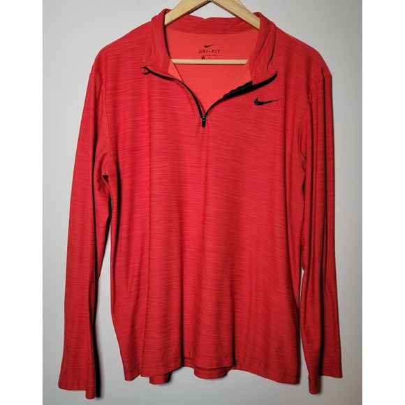 Nike Dri-Fit Womens Pullover Long Sleeve Size Medium Red 1/4 Zip Run Gym 0065 - Picture 1 of 8
